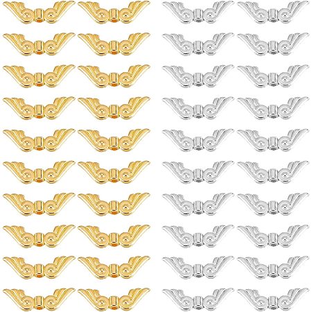 arricraft 200 Pcs Angel Wings Beads, 2 Color Tibetan Wing Beads Alloy Fairy Wing Spacer Beads for Bracelet Necklace Jewelry Making, (Gold & Silver)