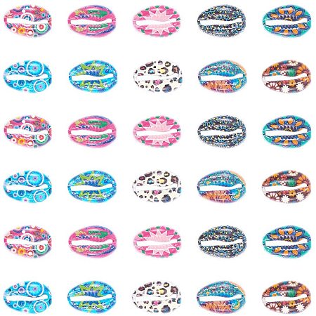 PandaHall Elite 40pcs 10 Color Print Shell Beads Alloy Cowrie Shell Charms Beads for DIY Summer Beach Craft Jewelry Making Accessories, 16x11mm