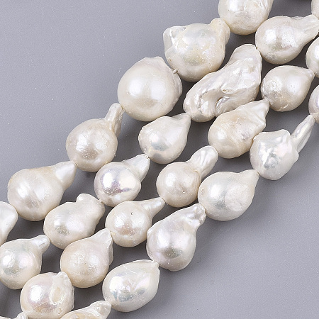 ARRICRAFT Natural Baroque Pearl Keshi Pearl Beads Strands, Cultured Freshwater Pearl, Teardrop, Seashell Color, 12~20x10~14mm, Hole: 0.6mm, about 26~31pcs/Strand, 16.54 inches(42cm)