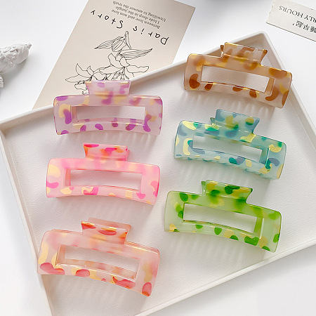 Honeyhandy Rectangular Acrylic Large Claw Hair Clips for Thick Hair, with Glitter Powder, Mixed Color, 105mm