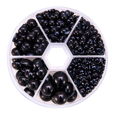 PandaHall Elite Black 4-12mm Flat Back Pearl Cabochons for Craft and Decoration, about 690pcs/box