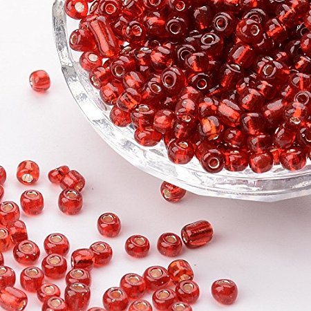 PandaHall Elite About 4500 Pcs 6/0 Glass Seed Beads Silver Lined Red Round Pony Bead Mini Spacer Beads Diameter 4mm for Jewelry Making