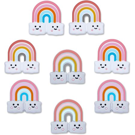 CHGCRAFT 8Pcs 4 Colors Rainbow Silicone Beads Silicone Loose Bead Colorful Rainbow with Cloud Spacer Charm for DIY Necklace Bracelet Earrings Keychain Crafts, 38x38.5x10mm