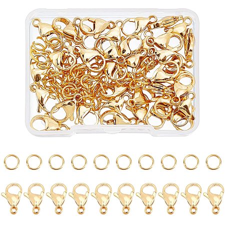 DICOSMETIC 40pcs 9mm 304 Stainless Steel Lobster Claw Clasps Golden Jewelry End Clasps Parrot Trigger Clasps with 80pcs Open Jump Rings for Pendants Jewelry Making,Hole:2mm