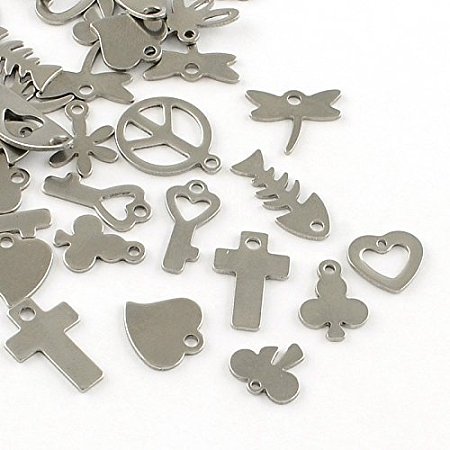 NBEADS 200pcs Stainless Steel Mixed Shaped Pendants Charms Pendants for Crafting Jewelry Making Accessory