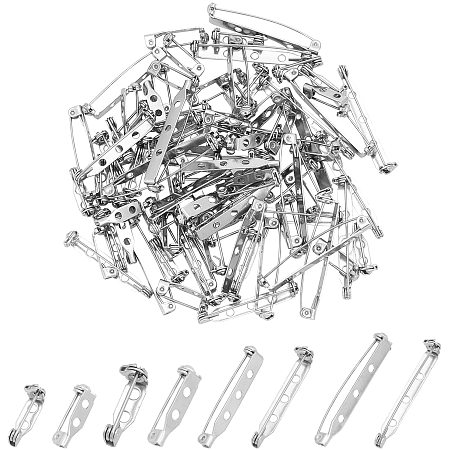 UNICRAFTALE About 80Pcs 4 Sizes 304 Stainless Steel Brooch Pin Backs Bar Pins 0.6/0.7/0.8mm Pin Safety Catch Pins Back Clasps Pin Findings with 2/3 Holes for Name Badge Jewelry Making