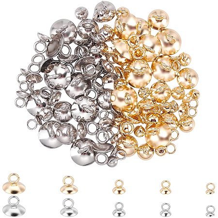 UNICRAFTALE About 100pcs 5 Sizes Stainless Steel Bead Cap Pendant Bail 2 Colors Round Bails Clasp Dangle Charm Bead Connectors for DIY Jewelry Making