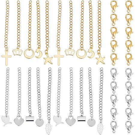 UNICRAFTALE 68pcs 66mm 2 Colors Extender Chain Stainless Steel Curb Chain with Steel Charms Necklace Bracelet Extender Extender Chain with 28pcs Lobster Claw Clasps for Jewelry Making