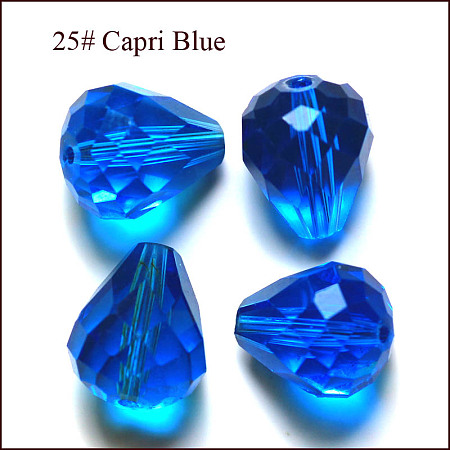 Honeyhandy Imitation Austrian Crystal Beads, Grade AAA, Faceted, Drop, Dodger Blue, 10x12mm, Hole: 0.9~1.5mm