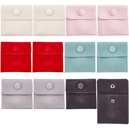 NBEADS 12 Pcs Velvet Jewelry Pouches with Snap Button, 6 Colors Velvet Jewelry Storage Bags Small Velvet Gift Bags for Traveling Rings, Bracelets, Necklaces, Earrings Watch, 2.76x2.76 Inch