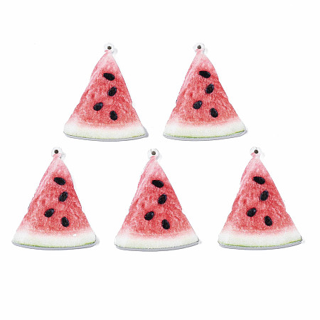 ARRICRAFT Spray Painted Wooden Pendants, Printed, Watermelon, Light Coral, 38x29.5x2.5mm, Hole: 1.5mm