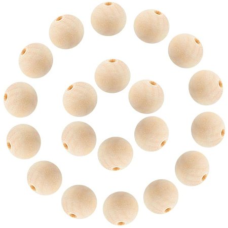 NBEADS 100 Pcs Round Unfinished Wood Beads, Natural Wooden Loose Beads Undyed Large Hole Spacer 20mm Smooth Unfinished Wooden Beads for Crafts DIY Jewelry Making, NavajoWhite