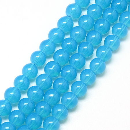 Honeyhandy Baking Painted Glass Beads Strands, Imitation Opalite, Round, Deep Sky Blue, 8mm, Hole: 1.3~1.6mm, about 100pcs/strand, 31.4 inch