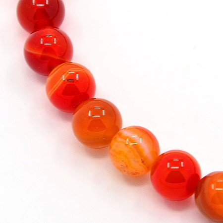 Nbeads Round Dyed Natural Striped Agate/Banded Agate Beads Strands, OrangeRed, 6mm, Hole: 1mm; about 62pcs/strand, 14.8