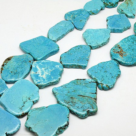 Honeyhandy Nuggets Natural Howlite Beads Strands, Flat Slab Beads, Dyed, 29~55x23~58x5~8mm, Hole: 1mm, 16.5 inch