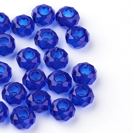 Honeyhandy Glass European Beads, Large Hole Beads, No Metal Core, Rondelle, Dark Blue, about 14mm in diameter, 8mm thick, hole: 5mm