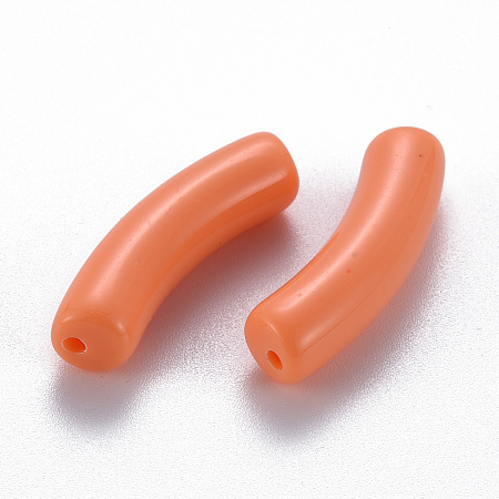 Honeyhandy Opaque Acrylic Beads, Curved Tube, Coral, 32x9.5x8mm, Hole: 1.8mm
