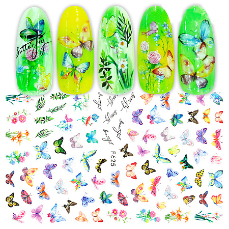 Honeyhandy Nail Art Stickers, Self-adhesive, For Nail Tips Decorations, Butterfly, Colorful, 123x80mm