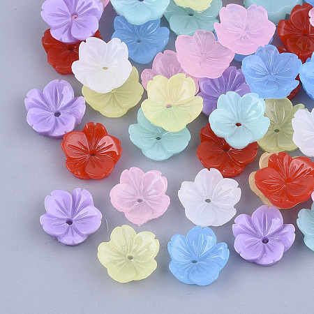 ARRICRAFT Resin Bead Caps, 5-Petal, Flower, Mixed Color, 9.5x9.5x3.5mm, Hole: 1mm
