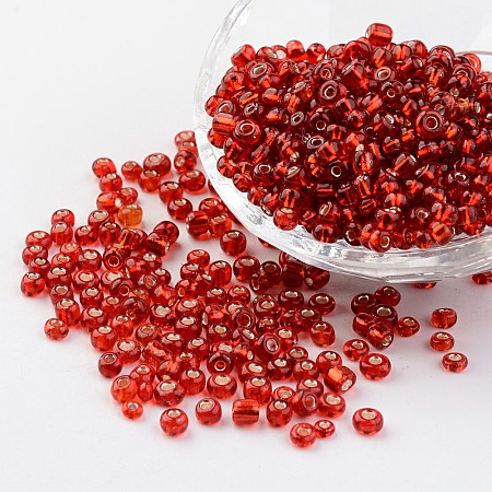 Honeyhandy 6/0 Round Silver Lined Round Hole Glass Seed Beads, Red, 4mm, Hole: 1.5mm, about 496pcs/50g