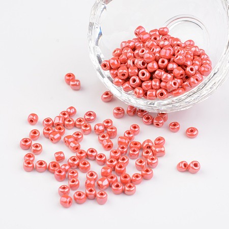 ARRICRAFT 6/0 Opaque Colors Lustered Round Glass Seed Beads, Red, Size: about 4mm in diameter, hole:1.5mm, about 450pcs/50g
