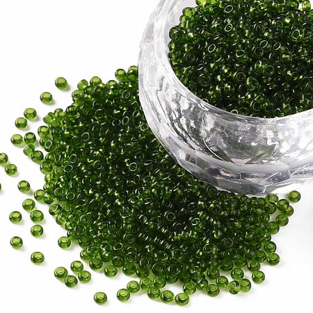FGB 11/0 Transparent Glass Seed Beads, Round, Lawn Green, 2x1.5mm, Hole: 0.8mm, about 3000pcs/50g