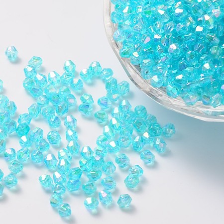 Honeyhandy Bicone AB Color Plated Eco-Friendly Transparent Acrylic Beads, Cyan, 4x4mm, Hole: 1mm, about 1660pcs/50g