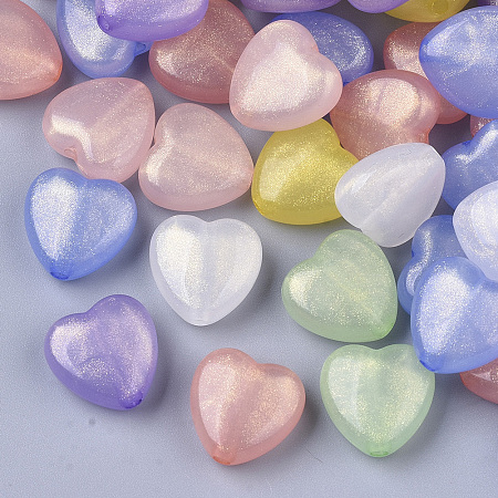 Arricraft Transparent Acrylic Beads, Glitter Beads, Heart, Mixed Color, 14x14x7mm, Hole: 1.8mm