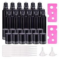 BENECREAT 12 Pack 10ml Black Glass Essential Oil Bottles Stainless Steel Roller Balls with 6Pcs Droppers, 2Pcs Funnels, 2Pcs Openers for Essential Oils Fragrance