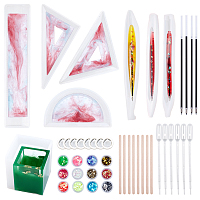 Olycraft DIY Stationery Silicone Mold Kits, Resin Casting Molds, with Ballpoint Pen Refills, Nail Art Sequins/Paillette and Birch Wooden Craft Ice Cream Sticks, Clear, 8pcs/set