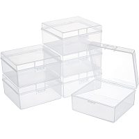 BENECREAT 6 Packs 4x3.8x2" Clear Plastic Box Containers with Buckle Lids for Beads, Coins, Safety Pins and Other Craft Jewelry Watch Findings