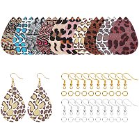 SUPERFINDINGS 10 Pairs 10 Colors PU Imitation Leather Earring Making Kits Include Teardrop Big Pendants Brass Earring Hook Jump Rings for Earring Craft Making