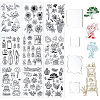 GLOBLELAND 8 Pieces Flower Plants Clear Stamps Set and 4 Pieces Acrylic Stamp Blocks with Grid Lines for Card Making Decor DIY Scrapbooking