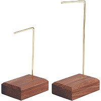 FINGERINSPIRE 2Pcs Chocolate Color Earring Display Stands with Walnut Base (Height: 3.7 & 5.7 inch) Retail Single Hoop Earring Hanger Jewelry Holder Photo Props for Craft Show