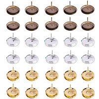 SUNNYCLUE 30pcs(15Pairs) Stud Earring Cabochon Setting Flat Round Bezel Ear Studs Posts Blank Tray Base for DIY Earring Making, Tray: 12mm; Pin: 1mm, Mixed Color