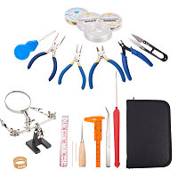 PandaHall Elite 19 Pieces Jewelry Making Supplies Kit with Jewelry Pliers, Magnifier Stand, Crimper Tool, Tweezers, Caliper, Beading Needles, Wire Wrapping, Leather Storage Case Included