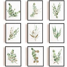 ARRICRAFT 9 PCS/Set Canvas Prints Eucalyptus Plant Canvas Art Green Painting Decorative Wall Art Pictures for Office Wall Decor 9.8"x7.8" (No Frame)