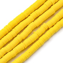 Honeyhandy Handmade Polymer Clay Beads Strands, for DIY Jewelry Crafts Supplies, Heishi Beads, Disc/Flat Round, Yellow, 8x0.5mm, Hole: 2mm, about 350pcs/strand, 15.75''(40cm)