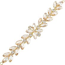 FINGERINSPIRE Bling Flower Leaf Rhinestone Trim (Gold Champagne, 8.4 inch) Shiny Horse Eye Crystal Applique Chain Trim with Hole Sparky Jewelry Rhinestone Chain for Necklace, Bags, Dress