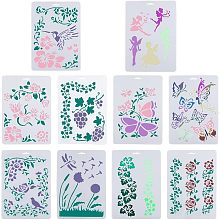 GORGECRAFT 10 Styles 31x21cm Plastic Painting Stencils Flower Butterfly Templates Plants Rose Hibiscus Leaf Dandelion Grapevine Ivy Vine Stencil Wall Border Reusable Signs for DIY Crafts A4 Scrapbook