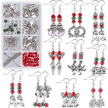 SUNNYCLUE 1 Box DIY 10 Pairs Christmas Charms Snowman Charms Earring Making kit Candy Cane Charms for Jewelry Making Reindeer Wreath Gift Box Jingle Bell Christmas Tree Charm Pendants Instruction