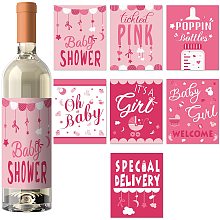 Arricraft 14 Sheets 7 Style Baby Shower Party Wine Bottle Label Stickers Cute Pink Bottle Decoration Sticker Wine Decoration Paper for Birthday Celebrating Party Decor Supplies 3.9x4.9in