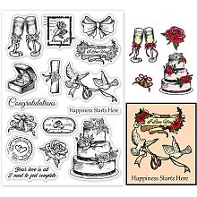 PandaHall Elite Wedding Themed Clear Stamp Wedding Champaign Pigeon Cake Ring Rose Silicone Rubber Stamp Transparent Seal Stamp for Wedding Party Invitation Card Postcard Album Photo Gift Scrapbooking