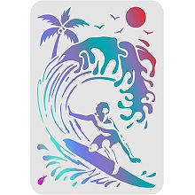 FINGERINSPIRE Surfing Stencils 11.7x8.3 inch A4 Plastic Wave Drawing Painting Stencils Sun Palm Trees Geese Pattern Wall Stencils Reusable Stencils for Painting on Wood, Floor, Wall and Tile