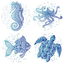 GORGECRAFT 4PCS 6.3 Inch Sea Animal Window Decals Static Waterproof Sea Turtle Seahorse Octopus Sea Fish Window Clings Ocean Film for Bedroom Bathroom Prevent Bird Pets Strikes Home Decorations