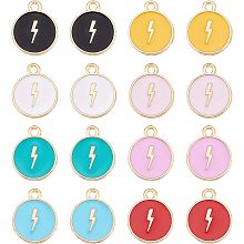 SUPERFINDINGS 80Pcs 8 Colors Alloy Enamel Flash Shape Charms Flat Round with Lightning Pendant 16x13mm Flash Thunder Pendant Lightning Bolt Charms for DIY Jewelry Making Hole:1.6mm