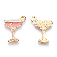 Honeyhandy Alloy Pendants, Cadmium Free & Lead Free, with Enamel, Goblet, Light Gold, Pink, 20x15.5x1mm, Hole: 2mm