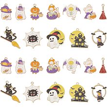 SUNNYCLUE 1 Box 24Pcs 12 Style Halloween Themed Charms Witch Charms Pumpkin Ghost Charm Black Cat Charm Fairy Magic Charm for Jewelry Making Charms DIY Earrings Bracelet Necklace Craft Women Adult