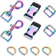 BENECREAT 10Pcs 4 Style Rainbow Metal Clasp with D Rings and Slide Buckle, Bag Making Lanyard Snap Hooks for Purses Keychain Lanyard Handbags