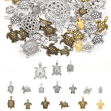 CHGCRAFT 74Pcs 16Styles Antique Turtle Charms Pendant Sea Turtle Tortoise Tibetan Style Alloy Pendants for Earring Necklace Bracelet Jewelry DIY Making